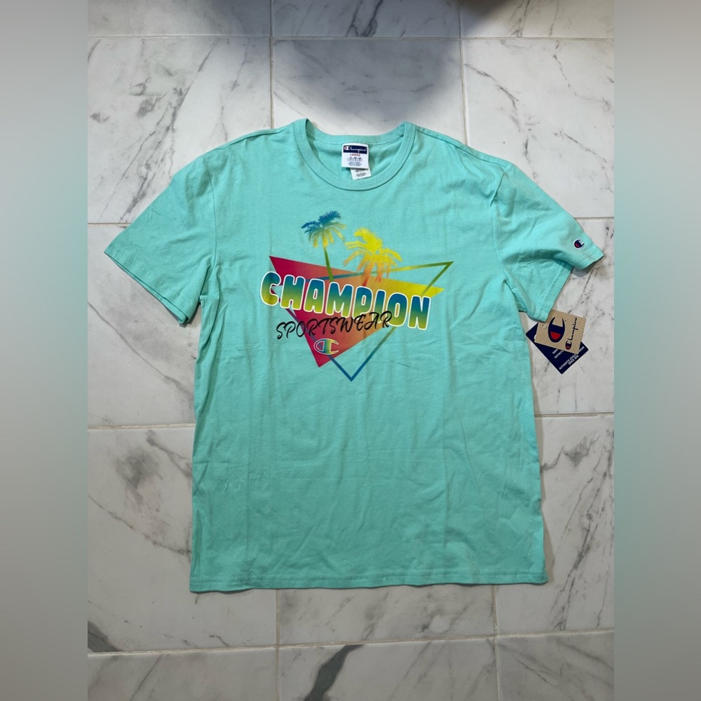 Champion blue and multi-coloured sportswear tee #retro